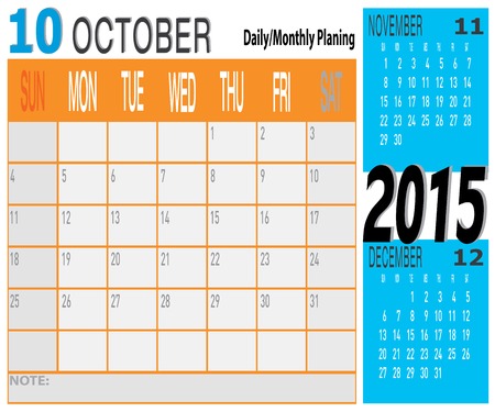The vector of New Year 2015 - October Daily Monthly Planing のイラスト素材