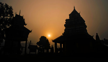 The Silhouette Temple and Morning Sun dawn 