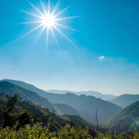 The Landscape of Sunny Mountain and Blue Sky in Countryside of Thailand.の写真素材