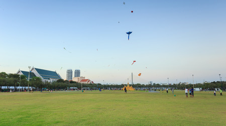 Bangkok, Thailand - February 22, 2015: Sanam Luang in the front of Grand Palace, people come to relax and playing kites in summer.のeditorial素材