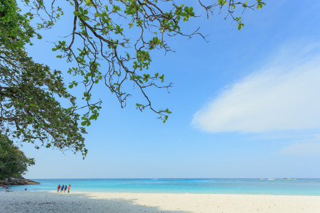 Phang-Nga, Thailand - 26 March, 2015: Unidentified tourist enjoy the white sand beach and crystal clear water at Tachai island, Phang-Nga province Thailand.のeditorial素材