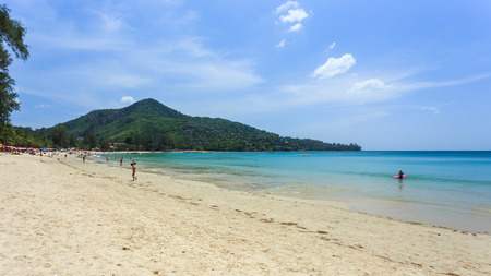 Phuket, Thailand - 28 March, 2015: Unidentified tourist enjoy on the beach and crystal clear water at Kamala Beach, Phuket province Thailand.のeditorial素材