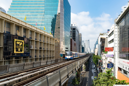 Bangkok, Thailand - February 13, 2016: The Bangkok Mass Transit System BTS is an elevated rapid transit system in Bangkok. To reduce the congestion on road Thai Government extend the railway transportation for solving the problem and expand the city.のeditorial素材
