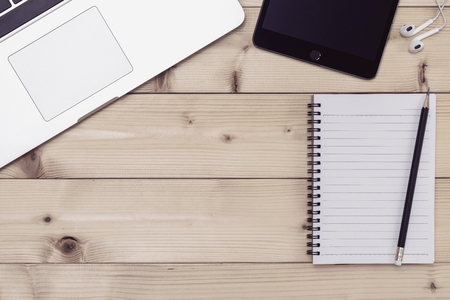 Office table equipments with digital gadgetの写真素材