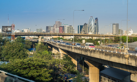 Bangkok, Thailand - January 20, 2017: Skyscraper and Cityscape in Bangkok view from the expressway; many modern condominiums and business building presents Thailandâs economic growth gradually.のeditorial素材