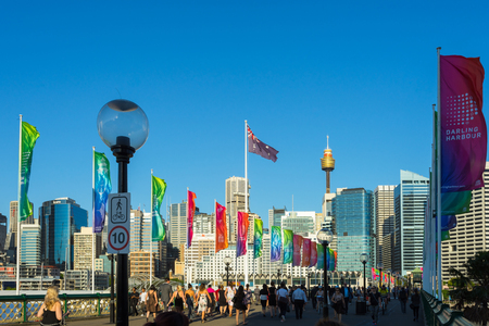 Sydney, Australia - February 23, 2017: View of Pyrmont Bay in Darling Harbour.のeditorial素材