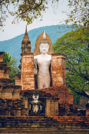 Sukhothai Historical Park the ruins of Sukhothai, literally 'dawn of happiness', capital of the Sukhothai Kingdom in the 13th and 14th centuries in north central Thailand. It is near the city of Sukhothai, capital of Sukhothai Province.の写真素材