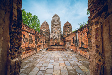 Sukhothai Historical Park the ruins of Sukhothai, literally 'dawn of happiness', capital of the Sukhothai Kingdom in the 13th and 14th centuries in north central Thailand. It is near the city of Sukhothai, capital of Sukhothai Province.の写真素材