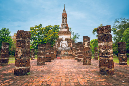 Sukhothai Historical Park the ruins of Sukhothai, literally 'dawn of happiness', capital of the Sukhothai Kingdom in the 13th and 14th centuries in north central Thailand. It is near the city of Sukhothai, capital of Sukhothai Province.の写真素材