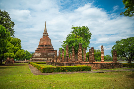 Sukhothai Historical Park the ruins of Sukhothai, literally 'dawn of happiness', capital of the Sukhothai Kingdom in the 13th and 14th centuries in north central Thailand. It is near the city of Sukhothai, capital of Sukhothai Province.の写真素材