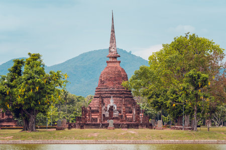 Sukhothai Historical Park the ruins of Sukhothai, literally 'dawn of happiness', capital of the Sukhothai Kingdom in the 13th and 14th centuries in north central Thailand. It is near the city of Sukhothai, capital of Sukhothai Province.の写真素材
