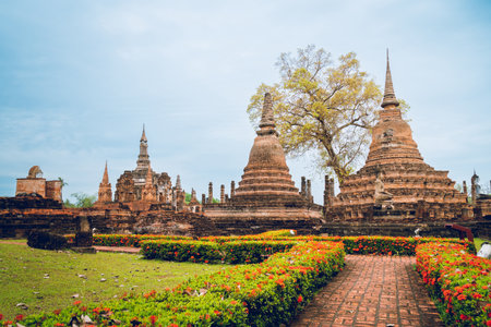 Sukhothai Historical Park the ruins of Sukhothai, literally 'dawn of happiness', capital of the Sukhothai Kingdom in the 13th and 14th centuries in north central Thailand. It is near the city of Sukhothai, capital of Sukhothai Province.の写真素材