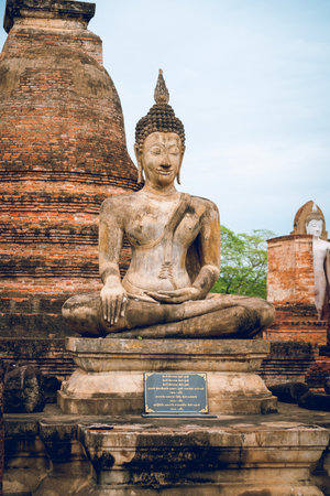 Sukhothai Historical Park the ruins of Sukhothai, literally 'dawn of happiness', capital of the Sukhothai Kingdom in the 13th and 14th centuries in north central Thailand. It is near the city of Sukhothai, capital of Sukhothai Province.の写真素材