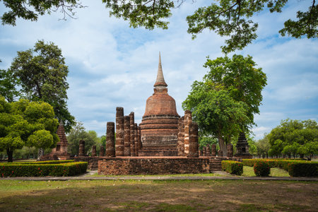 Sukhothai Historical Park the ruins of Sukhothai, literally 'dawn of happiness', capital of the Sukhothai Kingdom in the 13th and 14th centuries in north central Thailand. It is near the city of Sukhothai, capital of Sukhothai Province.の写真素材