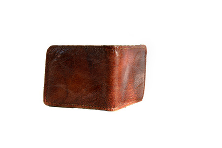 Hand made brown leather walletの写真素材