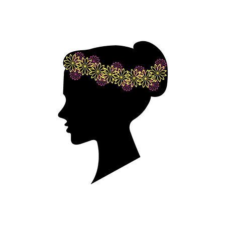 Woman silhouette, floral hairstyle for your design.のイラスト素材