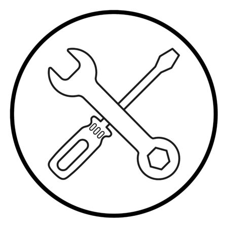 Screwdriver and wrench icon in flat style isolated on white background. Fix symbol for your web site design, logo, app, UI etc .のイラスト素材