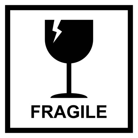 Fragile flat icon with crack and black frame isolated on white background. Fragile package symbol. Label vector illustration .のイラスト素材