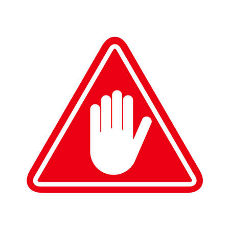 Stop icon with alert hand, warning covid symbol, no - danger isolated on white background vector illustration.のイラスト素材