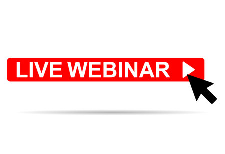 Live webinar icon, online play training seminar, internet streamimg banner button, vector illustration.のイラスト素材