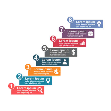 Infographic business concept design with icons and 8 steps. Simple chart presentation template. Abstract vector illustration.のイラスト素材