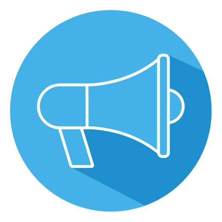 Megaphone flat icon in blue circle isolated on white background. Speaker symbol. Loudspeaker vector illustration .のイラスト素材