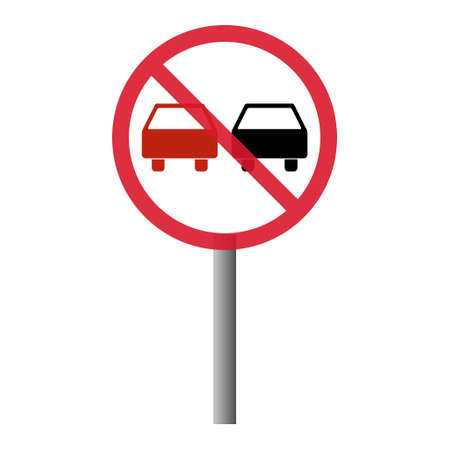 No overtaking warning road, prohibition transportation icon, car forbidden information vector illustration.のイラスト素材