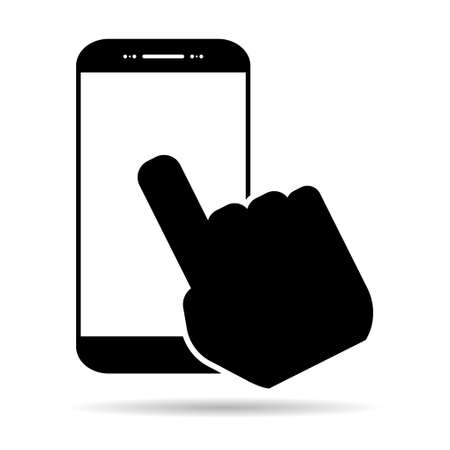 Touch screen with hand with shadow - finger, cursor flat technology push, icon concept vector illustration.のイラスト素材