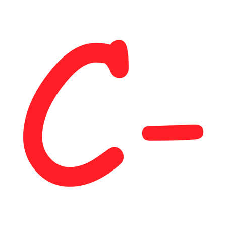 Grade result C minus. Hand drawn icon in red color. Test exam mark report vector illustration.のイラスト素材