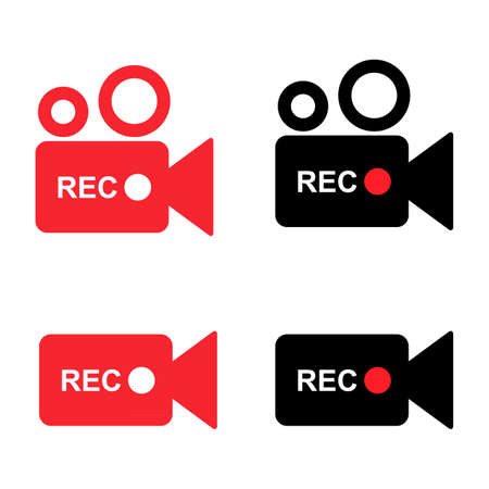 Set of recording sign button, red app panel, rec, vector symbol isolated on white background.