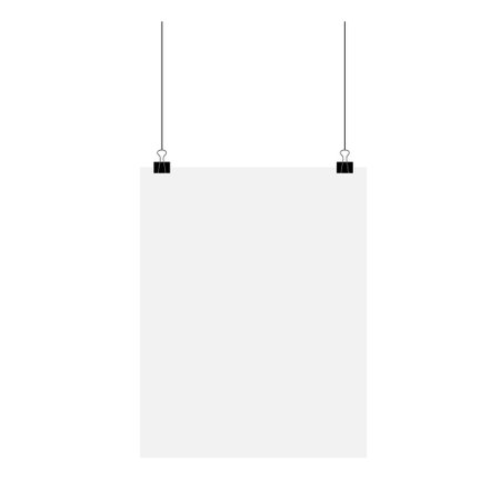 Poster mockup hanging paper, blank clip page background, template sheet vector illustration frame.のイラスト素材