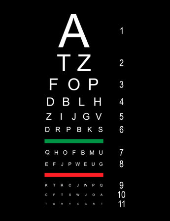 Test visual measure icon, optical chart letter symbol, optometrist focus vector illustration.のイラスト素材