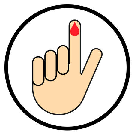 Hand finger with drop blood icon, medical health test symbol, control measurement vector illustration.のイラスト素材