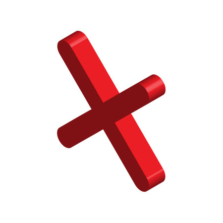 Cross isometric mark icon, X sign, simple error design vector illustration, false choice symbol.