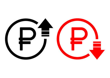 Set of ruble income and growing economic symbol, money flat modern icon, isolated on white backgrounb.のイラスト素材