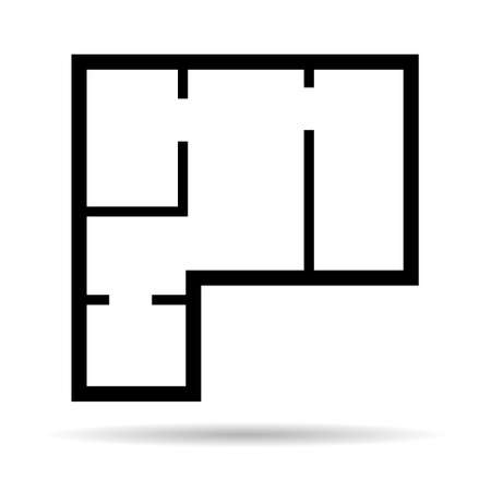 House plan icon with shadow, architecture sketch graphic design, home construction project vector illustration.のイラスト素材