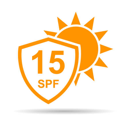Sun protection factor 15 icon shadow, uv radiation block symbol, sun protect skin vector illustration.のイラスト素材