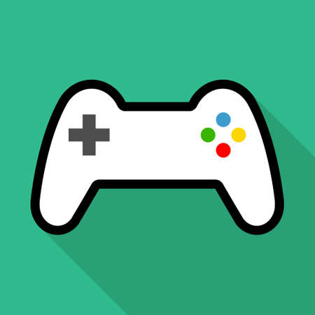 Console gaming gamepad icon, joystick gadget technology button vector illustration, play fun game.