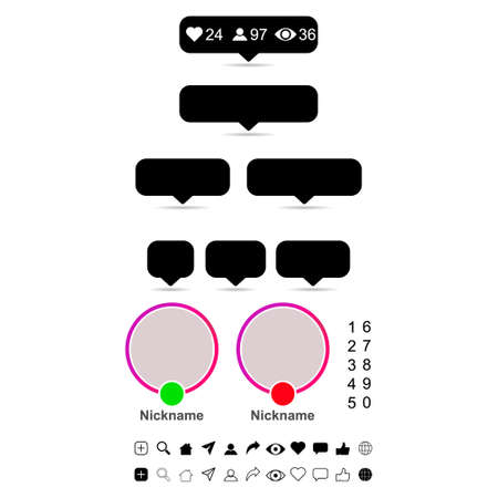 Set of Interface buttons web design shadow, social media icon symbol, vector illustration.