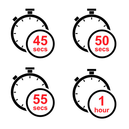 Set of Timer sport icon, stopwatch digital graphic symbol, time circle sign vector illustration button. Stop and start measure.のイラスト素材