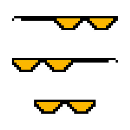 Set of fun retro pixel sun glass icon, life style meme sunglasses thug, vector illustration.のイラスト素材