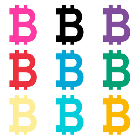 Set of Bitcoin web coin, internet electronic crypto design symbol, digital pay vector illustration.のイラスト素材
