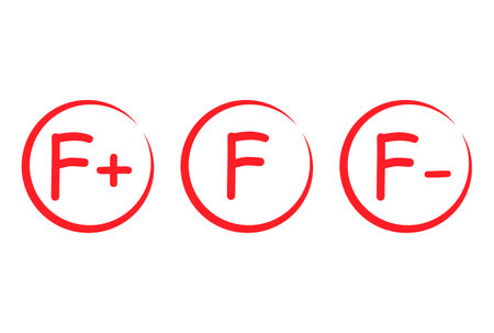 Set of Grade result F. Hand drawn icon in red circle. Test exam mark report vector illustration.のイラスト素材