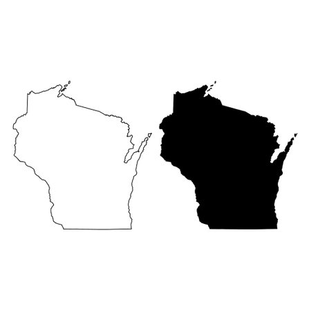Set of Wisconsin map shape, united states of america. Flat concept icon symbol vector illustration.のイラスト素材