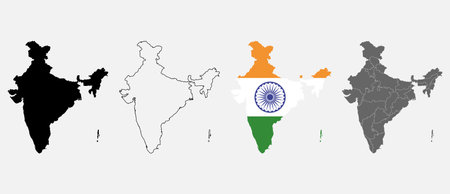 Set of India map graphic, travel geography icon, nation country indian atlas region, vector illustration.のイラスト素材