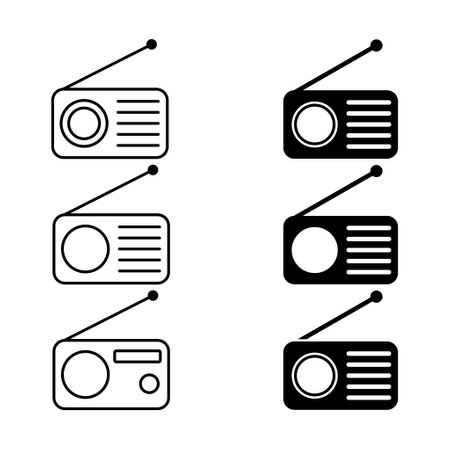 Set of Retro radio station icon, flat isolated music sound media button, web vector illustration.のイラスト素材