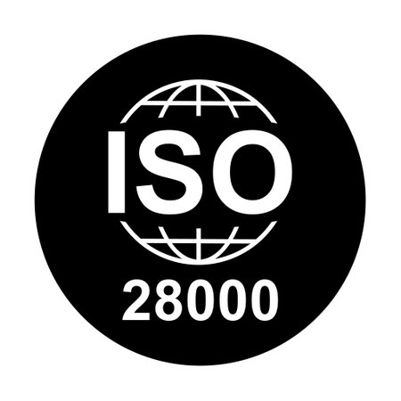 ISO 28000 icon. Security Management Systems. Standard quality symbol. Vector button sign isolated on white background.のイラスト素材