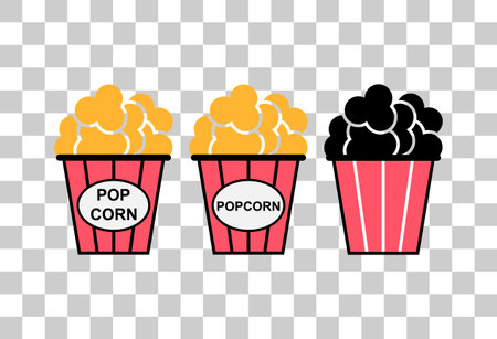 Set of Popcorn food design icon, web box snack flat vector illustration element.のイラスト素材
