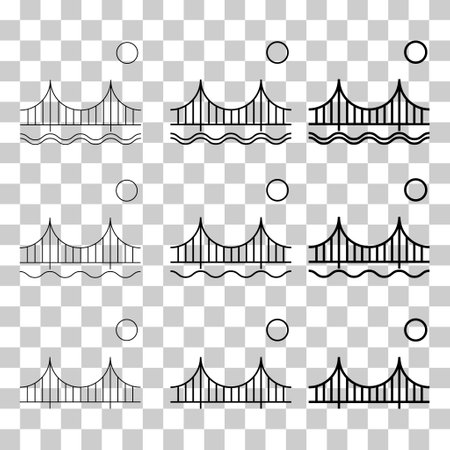 Set of Silhouette bridge icon, urban architecture design, travel line construction symbol vector illustration.のイラスト素材