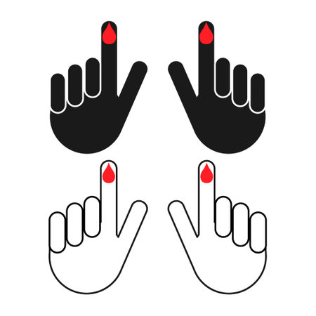 Set of Hand finger with drop blood icon, medical health test symbol, control measurement vector illustration.のイラスト素材